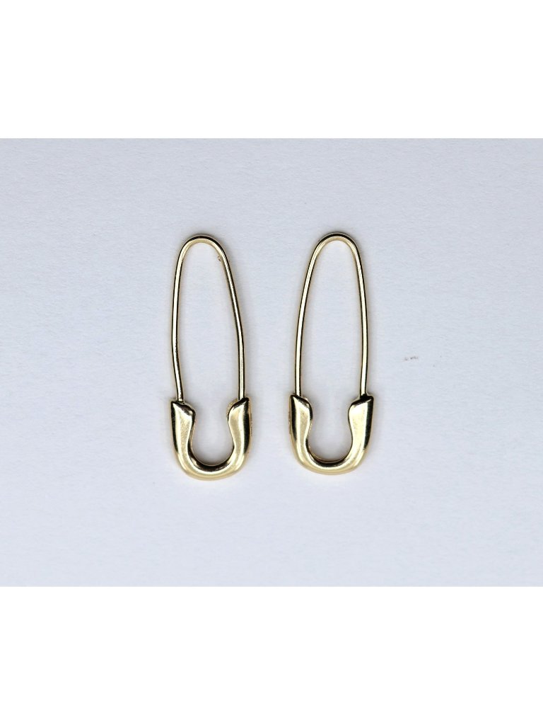 Unique 14k Solid Yellow Gold Designer Safety Pin Bobby Pin Drop Dangle Earrings